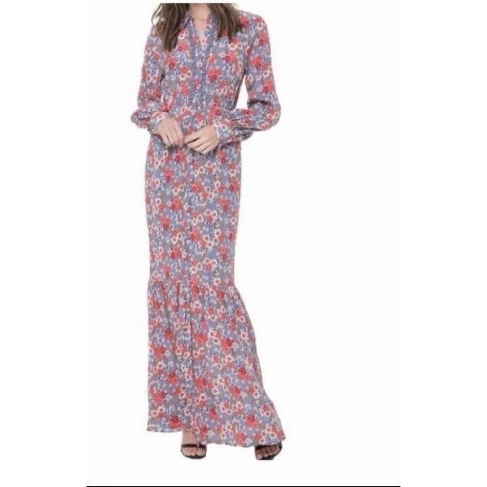 Juicy Couture Silk Maxi Dress Women 12 Floral Ruffle Cottagecore Boho Luxury